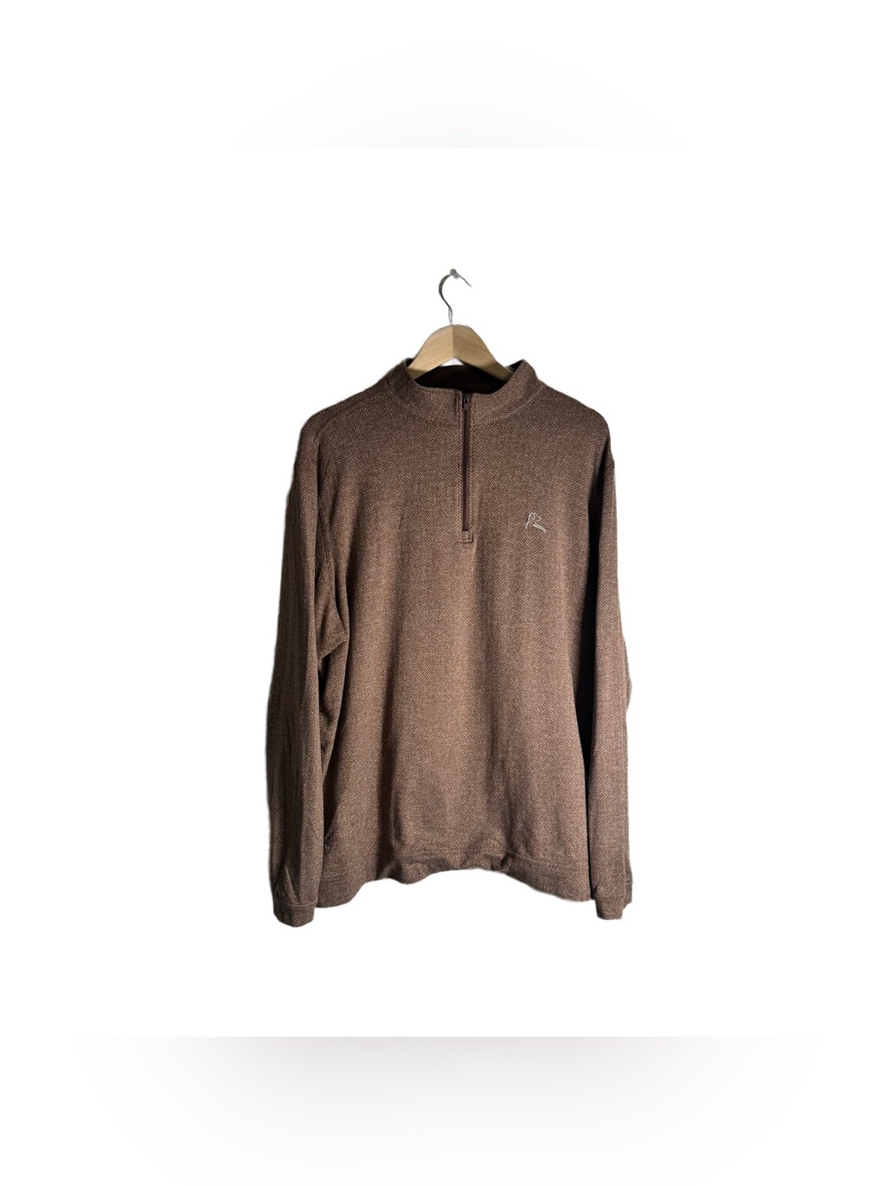 Rhoback Herringbone Jacquard Perfomance Quarter Zip Size XL Long Sleeve Brown